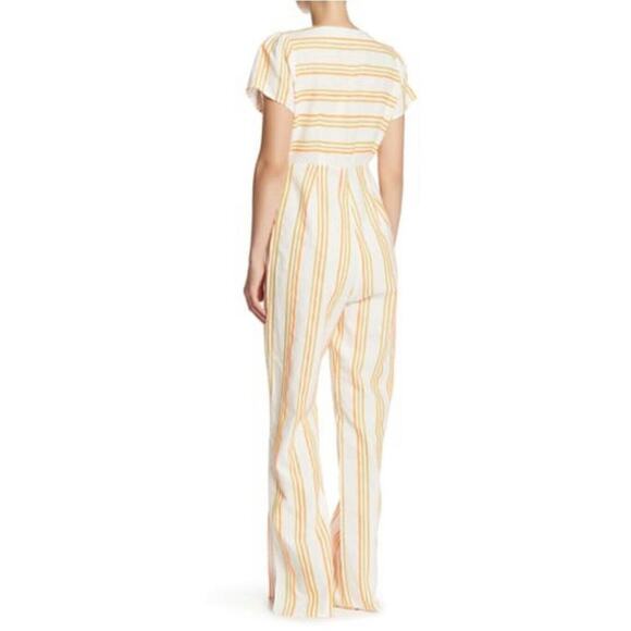 Kendall + Kylie Womens Tie Front Colorblock Stripe Jumpsuit V Neck NWOT Size M - Picture 2 of 10